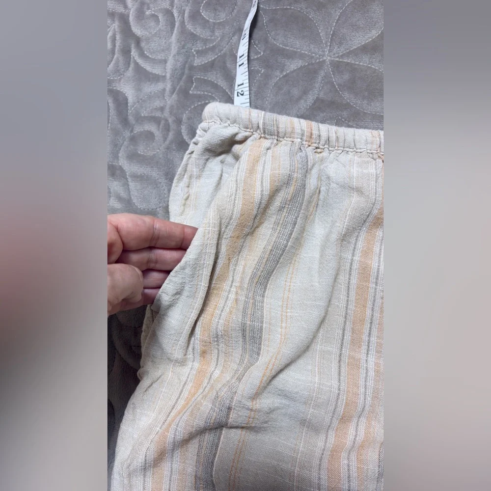 H&M Divided Women Pants Linen Viscose Blend Beige Wide Leg M Stripe